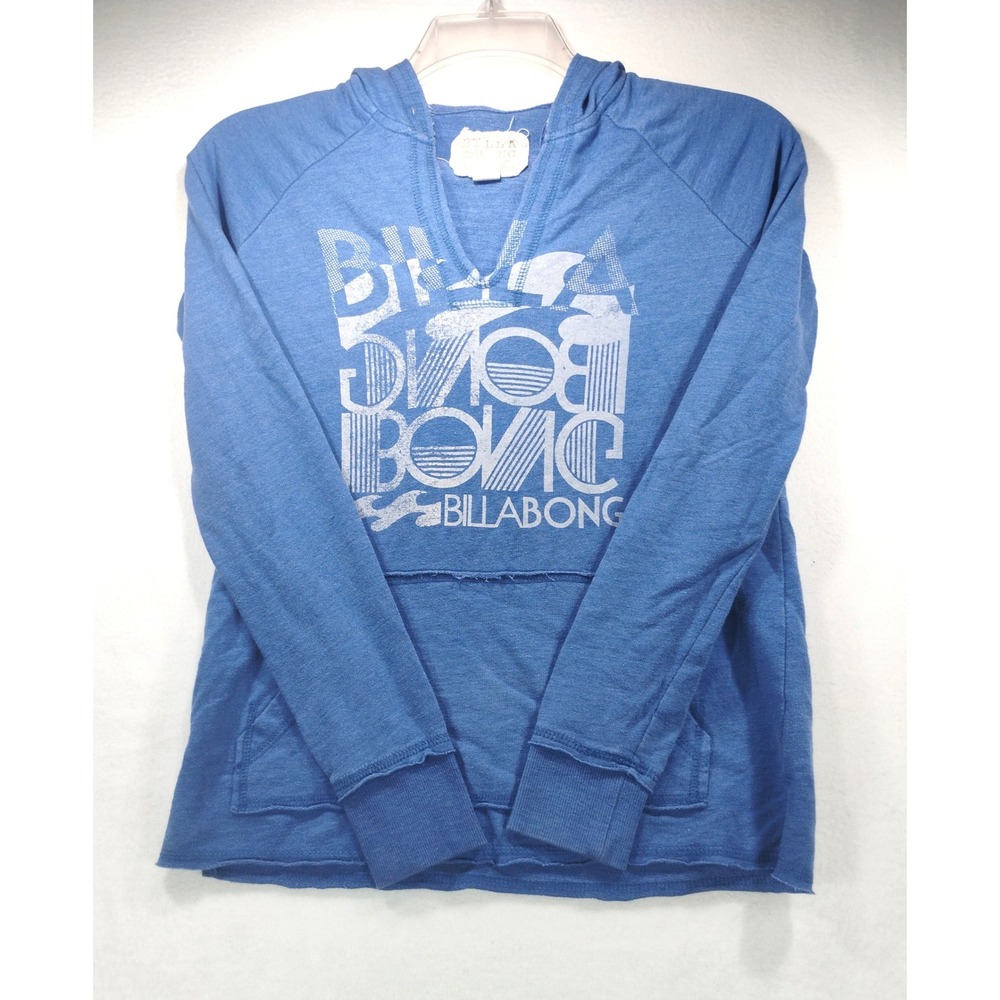 Billabong Blue Graphic Pullover Hoodie Womens Small Surf Raglan Sweatshirt